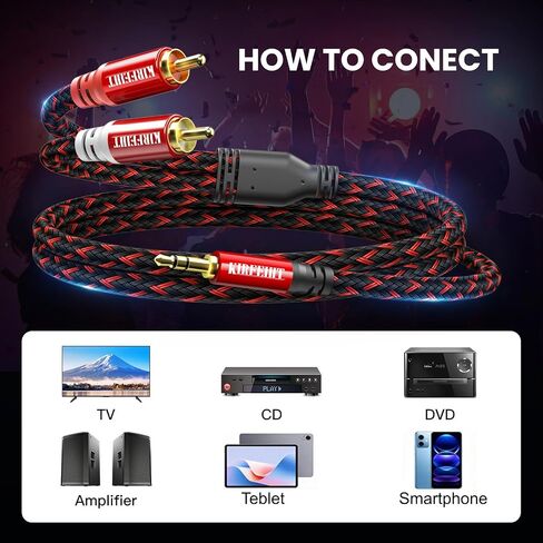 KIRFEIHT RCA to 3.5mm Cable 10 FT, 2RCA to Aux Audio Adapter HiFi Sound in Saudi Arabia