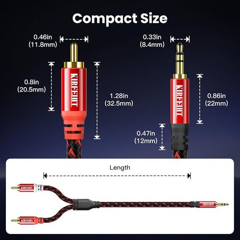 KIRFEIHT RCA to 3.5mm Cable 10 FT, 2RCA to Aux Audio Adapter HiFi Sound in Saudi Arabia