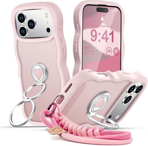 XYZ for iPhone 17 Pro Case with Stand & Strap, Curly Wavy Phone Case Brown in Kuwait