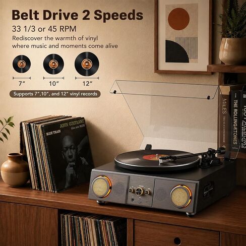 RetroAudio Vinyl Record Player Turntable, 4 Speakers and Amber Lights in Saudi Arabia
