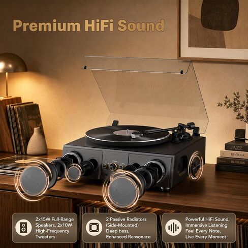 RetroAudio Vinyl Record Player Turntable, 4 Speakers and Amber Lights in Saudi Arabia