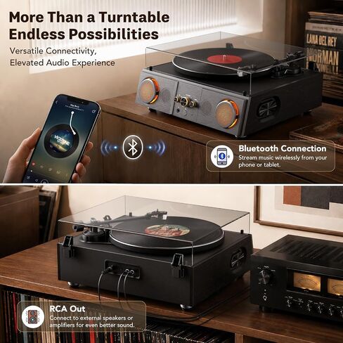 RetroAudio Vinyl Record Player Turntable, 4 Speakers and Amber Lights in Saudi Arabia