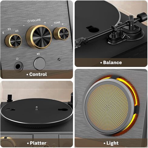 RetroAudio Vinyl Record Player Turntable, 4 Speakers and Amber Lights in Saudi Arabia