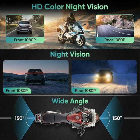 1920×1080p Motorcycle Dash Cam, Front and Rear Dash Cam for Motorcycle, WiFi App Connect, 24-Hour Parking Mode, G-Sensor, Loop Recording, IP67 Waterproof, Night Vision Max Support 128 GB in Saudi Arabia