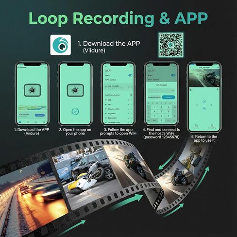 1920×1080p Motorcycle Dash Cam, Front and Rear Dash Cam for Motorcycle, WiFi App Connect, 24-Hour Parking Mode, G-Sensor, Loop Recording, IP67 Waterproof, Night Vision Max Support 128 GB in Saudi Arabia