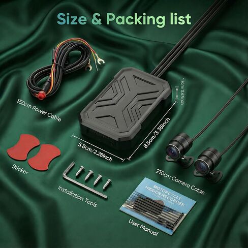 1920×1080p Motorcycle Dash Cam, Front and Rear Dash Cam for Motorcycle, WiFi App Connect, 24-Hour Parking Mode, G-Sensor, Loop Recording, IP67 Waterproof, Night Vision Max Support 128 GB in Saudi Arabia