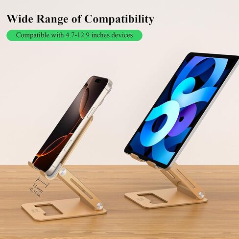 Minthouz Tablet Stand, Multi-Angle Adjustable Tablet Holder, Aluminum iPad Stand Compatible with iPhone 17 16 15 14 13 Pro Max Mini, 12 11 XR X8 Plus SE, Smartphone (Gold) in Saudi Arabia