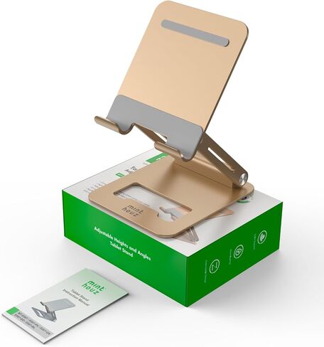 Minthouz Tablet Stand, Multi-Angle Adjustable Tablet Holder, Aluminum iPad Stand Compatible with iPhone 17 16 15 14 13 Pro Max Mini, 12 11 XR X8 Plus SE, Smartphone (Gold) in Saudi Arabia