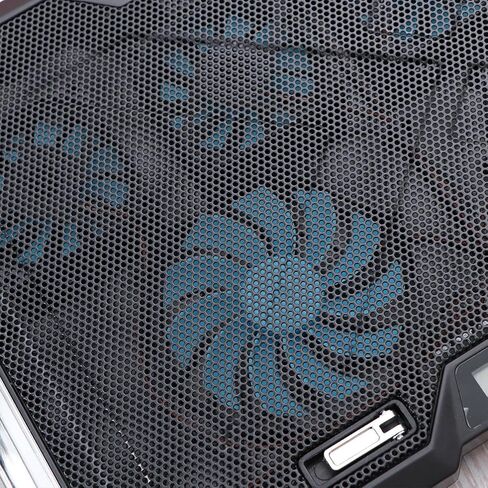 Silent Laptop Cooling Pad Plastic and Iron Build with 6 Fans Dual USB Ports and Adjustable Height Stand Quiet Design with RGB LED Lighting for Efficient Heat Dissipation in Saudi Arabia