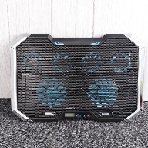 Silent Laptop Cooling Pad Plastic and Iron Build with 6 Fans Dual USB Ports and Adjustable Height Stand Quiet Design with RGB LED Lighting for Efficient Heat Dissipation in Saudi Arabia