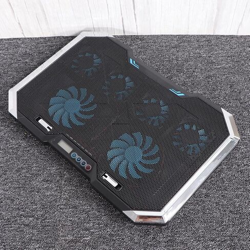 Silent Laptop Cooling Pad Plastic and Iron Build with 6 Fans Dual USB Ports and Adjustable Height Stand Quiet Design with RGB LED Lighting for Efficient Heat Dissipation in Saudi Arabia