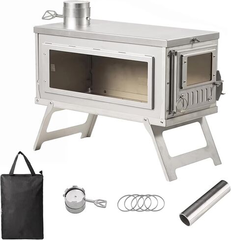 Portable Wood-Burning Stove for Camping with Backpack and 7.2 ft Chimney Pipe; Lightweight and Foldable for Tent, Hunting, Ice Fishing, Travel; Ideal Gift for Campers, Outdoor Accessories in Saudi Arabia