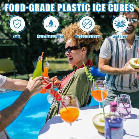 202 Pcs Reusable Ice Cubes for Coolers, BPA Free Refreezable Plastic Ice Cubes with Storage Bag for Drinks Whiskey Coffee Bars Outdoor Party Baths Enthusiasts in Saudi Arabia