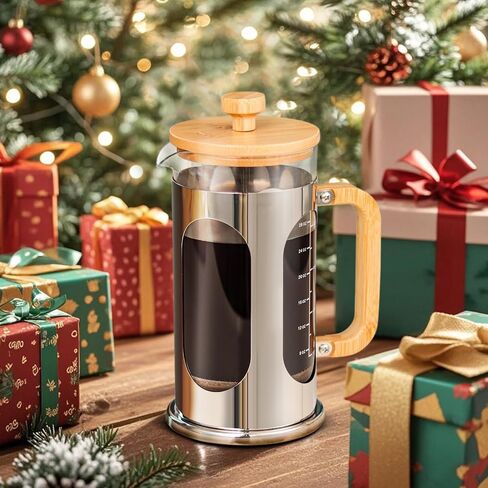 Sivaphe No-Plastic French Press Coffee Maker 34 oz, Borosilicate Glass Bamboo Lid and Handle Coffee Tea Press 8 cup, 1000ml Coffee Milk Forther with Stainless Steel Holder and Resuable Filters in Saudi Arabia