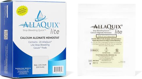 Stop Bleeding Fast – AllaQuix Lite Hemostatic Gauze Pads 2" x 2" – Calcium Alginate Wound Dressing – Sterile, Non-Adherent, High Absorbency – First Aid for Minor Cuts – 20 Count in Saudi Arabia