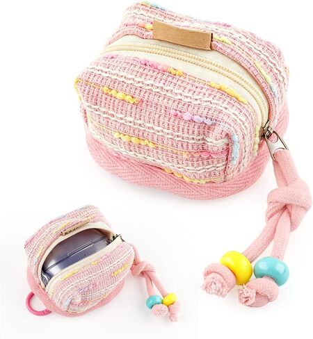 Pink Women Earphone Case Cover Earbuds Pouch for AirPods 4/1/2/3/ Pro/Pro 3, Cute Multifunction Elegant Keychain Storage Bag Earbuds Case Clothes Art Coin Purse Cable Organizer for Samsung Galaxy Buds in Saudi Arabia