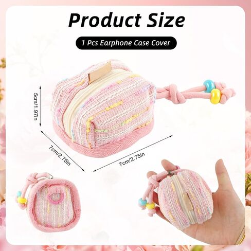 Pink Women Earphone Case Cover Earbuds Pouch for AirPods 4/1/2/3/ Pro/Pro 3, Cute Multifunction Elegant Keychain Storage Bag Earbuds Case Clothes Art Coin Purse Cable Organizer for Samsung Galaxy Buds in Saudi Arabia