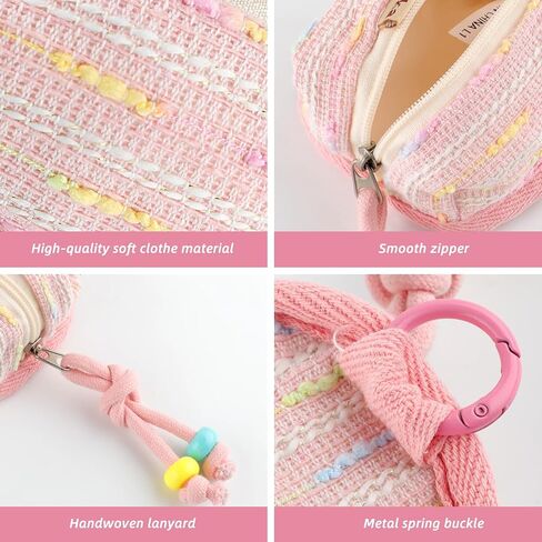 Pink Women Earphone Case Cover Earbuds Pouch for AirPods 4/1/2/3/ Pro/Pro 3, Cute Multifunction Elegant Keychain Storage Bag Earbuds Case Clothes Art Coin Purse Cable Organizer for Samsung Galaxy Buds in Saudi Arabia