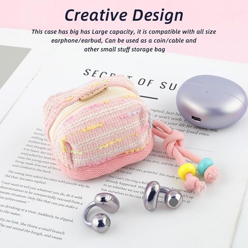 Pink Women Earphone Case Cover Earbuds Pouch for AirPods 4/1/2/3/ Pro/Pro 3, Cute Multifunction Elegant Keychain Storage Bag Earbuds Case Clothes Art Coin Purse Cable Organizer for Samsung Galaxy Buds in Saudi Arabia