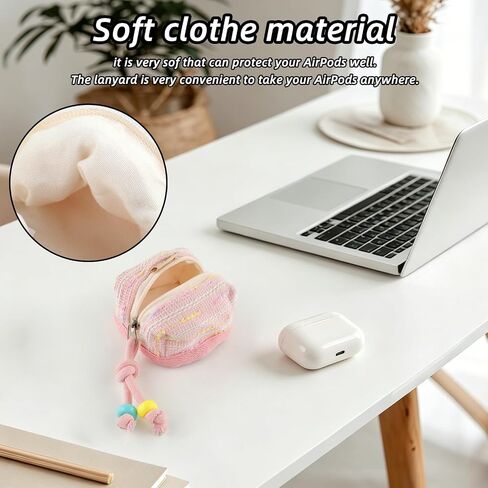 Pink Women Earphone Case Cover Earbuds Pouch for AirPods 4/1/2/3/ Pro/Pro 3, Cute Multifunction Elegant Keychain Storage Bag Earbuds Case Clothes Art Coin Purse Cable Organizer for Samsung Galaxy Buds in Saudi Arabia