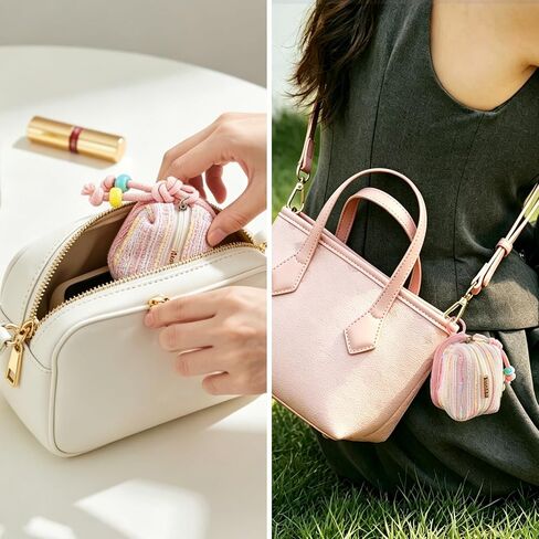 Pink Women Earphone Case Cover Earbuds Pouch for AirPods 4/1/2/3/ Pro/Pro 3, Cute Multifunction Elegant Keychain Storage Bag Earbuds Case Clothes Art Coin Purse Cable Organizer for Samsung Galaxy Buds in Saudi Arabia