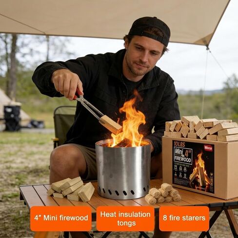 Mini Fire Stick Kit with Fire Starter & Tongs, 4'' Kiln-Dried Pine Firewood in Saudi Arabia