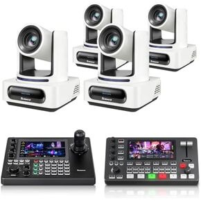 Tenveo NDI PTZ Camera Bundle/Kits, 4K 20X AI Tracking NDI SDI/HDMI/USB3.0/LAN(PoE) PTZ Camera(*4), NDI PTZ Joystick Controller and 4K HDMI + SDI Video Switcher Mixer for Video Production Large Stream in Saudi Arabia