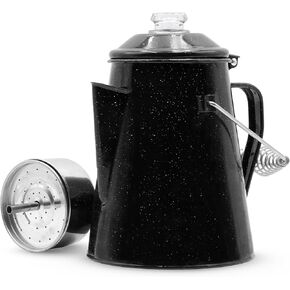 وعاء قهوة WILD Deluxe Camping Percolator - طلاء مينا مصقول - مكونات داخلية من الفولاذ المقاوم للصدأ - مقبض معلق - سطح زجاجي شفاف - 10 أكواب in Saudi Arabia