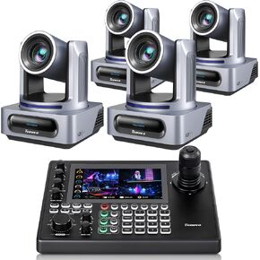 Tenveo NDI PTZ Camera Bundle/Kits - 20X AI Auto Tracking NDI 3G-SDI/HDMI/USB3.0/LAN(PoE) PTZ Camera(*4) and NDI PTZ Joystick Controller with 7'' Quad-View Touchscreen for Video Production Large Event in Saudi Arabia