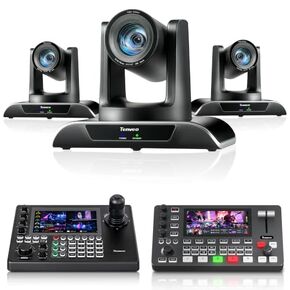 Tenveo PTZ Camera Bundle/Kits - 20X AI Auto-Tracking PTZ Camera(3pcs) with HDMI/USB3.0/LAN(PoE), NDI PTZ Joystick Controller and 4K HDMI + SDI Video Switcher Mixer for Live Broadcasts Large Events in Saudi Arabia