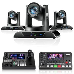 Tenveo PTZ Camera Bundle/Kits - 20X 4K NDI AI Auto-Tracking PTZ Camera(3pcs) with HDMI/USB3.0/LAN(PoE), NDI PTZ Joystick Controller and 4K HDMI + SDI Video Switcher Mixer for Large Broadcasts Events in Saudi Arabia