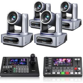 Tenveo NDI PTZ Camera Bundle/Kits, 20X AI Auto Tracking NDI SDI/HDMI/USB3.0/LAN(PoE) PTZ Camera(*4), NDI PTZ Joystick Controller and 4K HDMI + SDI Video Switcher Mixer for Video Production Live Event in Saudi Arabia