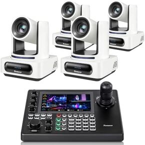 Tenveo 4K NDI PTZ Camera Bundle/Kits, 4K 20X AI Auto Tracking NDI SDI/HDMI/USB3.0/LAN(PoE) PTZ Camera(*4) and NDI PTZ Joystick Controller with 7'' Quad-View Touchscreen for Church Events Live Stream in Saudi Arabia