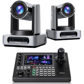 Tenveo 4K NDI PTZ Camera Bundle/Kits, 30X 4K 60FPS AI Auto Tracking NDI SDI/HDMI/USB3.0/LAN(PoE) PTZ Camera(*2) and NDI PTZ Joystick Controller with 7'' Quad-View Touchscreen for Church Events Stream in Saudi Arabia