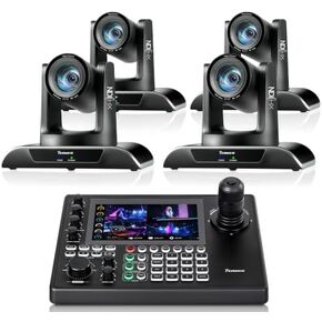 Tenveo PTZ Camera Bundle/Kits -20X NDI AI Auto-Tracking PTZ Camera(4pcs) with HDMI/USB3.0/LAN(PoE) and NDI PTZ Joystick Controller with 7'' Quad-View Touchscreen for Church Service Events Live Stream in Saudi Arabia