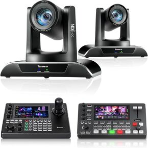 Tenveo PTZ Camera Bundle/Kits - 20X NDI AI Auto-Tracking PTZ Camera(2pcs) with HDMI/USB3.0/LAN(PoE), NDI PTZ Joystick Controller and 4K HDMI + SDI Video Switcher Mixer for Large Live Event Broadcasts in Saudi Arabia