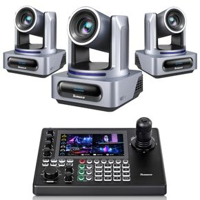 Tenveo NDI PTZ Camera Bundle/Kits - 20X AI Auto Tracking NDI 3G-SDI/HDMI/USB3.0/LAN(PoE) PTZ Camera(*3) and NDI PTZ Joystick Controller with 7'' Quad-View Touchscreen for Video Production Large Event in Saudi Arabia