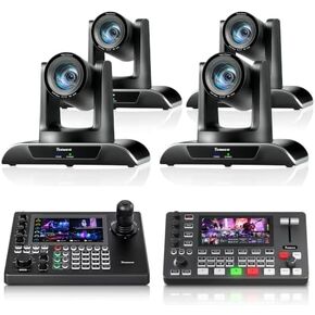 Tenveo PTZ Camera Bundle/Kits - 20X AI Auto-Tracking PTZ Camera(4pcs) with HDMI/USB3.0/LAN(PoE), NDI PTZ Joystick Controller and 4K HDMI + SDI Video Switcher Mixer for Live Broadcasts Large Events in Saudi Arabia