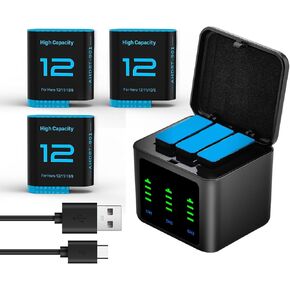 Replacement Batteries 2580mAh(3-Pack) for Gopro Hero 12/11/10/9 with 3-Channel Type-C Battery Charger Station in Saudi Arabia