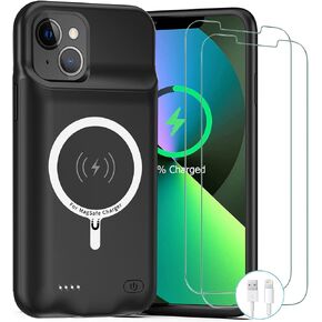 Battery Case for iPhone 13, [Upgraded] 10000mAh Rechargeable Portable Charging Case with Wireless Charging Compatible for iPhone 13 (6.1 inch) with Carplay Extended Battery Pack Charger Case (Black) in Kuwait