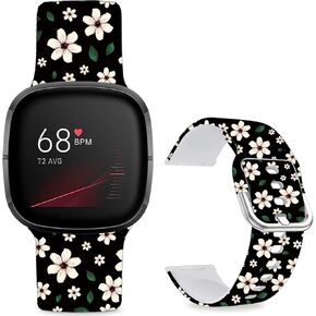 Floral Pattern Printed Cartoon Watch Bands Compatible with Fitbit Versa 4/ Versa 3/ Fitbit Sense 2/Sense Band Soft Silicone Sport Cute Strap Replacement Wristband for Men Women Teens. in Saudi Arabia