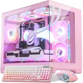 Superview Prebuilt Gaming PC Desktop Computer, AMD Ryzen 7 9800X3D 6-Core 3.9GHz, RX 9070 XT 16GB,32GB DDR5 RAM,1TB PCIe +2TB SATA SSD, 850W PSU,RGB Fusion 2.0, Win 11, Pink, Keyboard & Mouse in Saudi Arabia