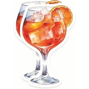 Aperol Spritz Cocktail Stickers - Watercolor Italian Summer Drink Decal - Vibrant Happy Hour Art - 2 Pack - 5 Inch Design - Smooth Surface Vinyl Stickers - Printed in the USA - IHS11032 in Saudi Arabia
