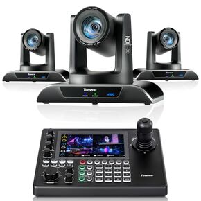 Tenveo 4K PTZ Camera Bundle/Kits - 20X NDI 4K AI Auto-Tracking PTZ Camera(3pcs) with HDMI/USB3.0/LAN(PoE) and NDI PTZ Joystick Controller with 7'' Quad-View Touchscreen for Church Live Events Stream in Saudi Arabia