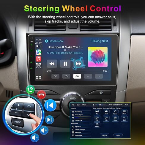 Car Radio Stereo for Toyota Corolla 2009 2010 2011 2012 2013, 9 Inch Touch Screen Wireless CarPlay Android Auto, GPS AM FM Radio/SWC Bluetooth Linux in Kuwait