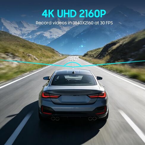 كاميرا داش كام أمامية 4K، بطاقة 64 جيجابايت متضمنة، كاميرا داش للسيارات مدمجة في واي فاي، كاميرا داش كام صغيرة مع رؤية ليلية، التحكم في التطبيق، تسجيل حلقة، قفل الطوارئ، شاشة IPS 1.47 بوصة، تدعم 128 جيجابايت كحد أقصى in Kuwait