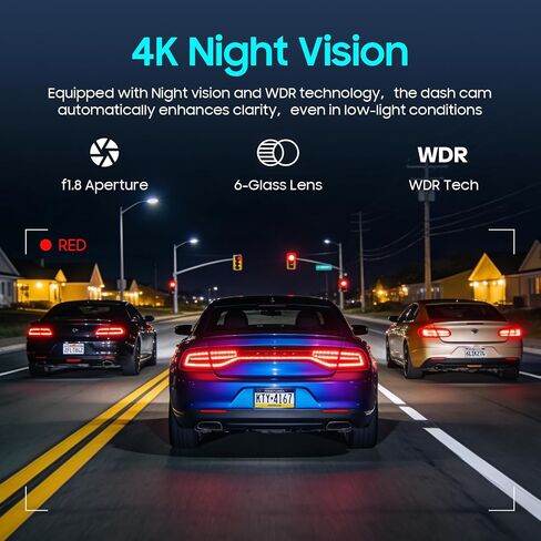 كاميرا داش كام أمامية 4K، بطاقة 64 جيجابايت متضمنة، كاميرا داش للسيارات مدمجة في واي فاي، كاميرا داش كام صغيرة مع رؤية ليلية، التحكم في التطبيق، تسجيل حلقة، قفل الطوارئ، شاشة IPS 1.47 بوصة، تدعم 128 جيجابايت كحد أقصى in Kuwait