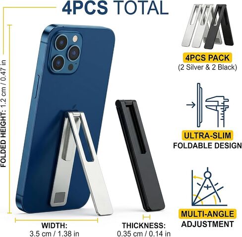 4 Pcs Ultra-Thin Adjustable Metal Phone Kickstand,Portable Stick-On Phone Case Stand Attachment,Foldable Cell Phone Holder,Universal Horizontal Vertical Phone Holder,for Phone,Tablet, in Saudi Arabia
