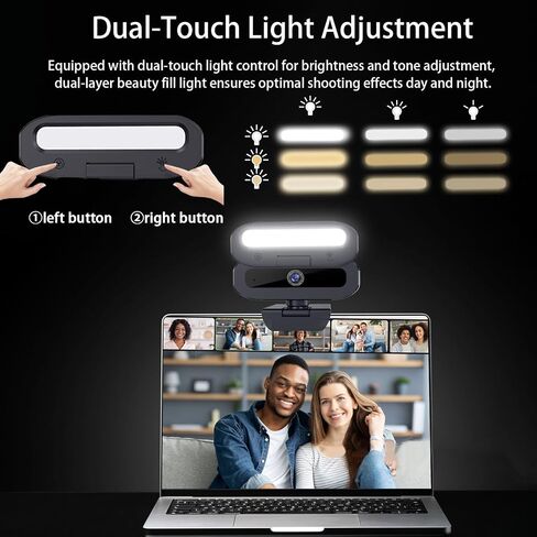B09-4K 4K Webcam with Privacy Shutter & Fill Light, USB, 1.5M Cable & Type-C Adapter, Flexible Mount for Li in Kuwait