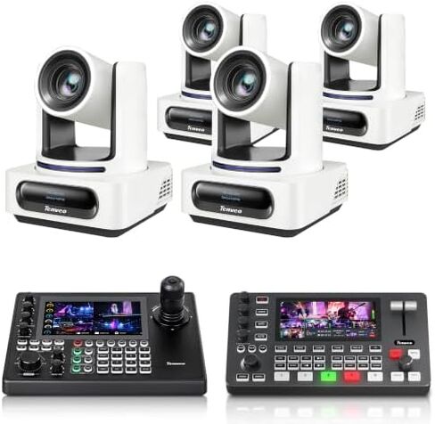 Tenveo NDI PTZ Camera Bundle/Kits, 4K 20X AI Tracking NDI SDI/HDMI/USB3.0/LAN(PoE) PTZ Camera(*4), NDI PTZ Joystick Controller and 4K HDMI + SDI Video Switcher Mixer for Video Production Large Stream in Saudi Arabia
